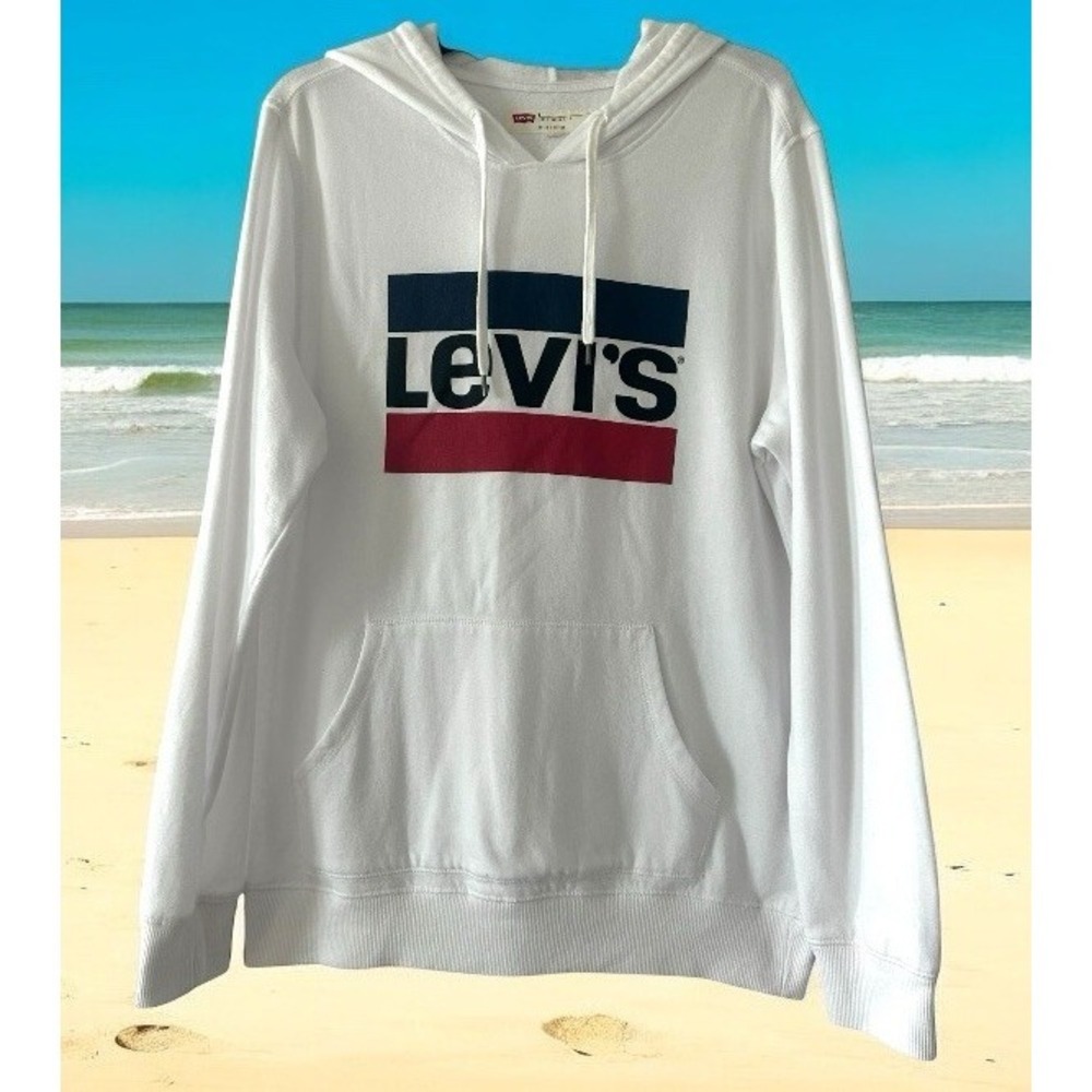 Levis Adult Men's Small‎ White Relaxed Hoodie Oversized Pullover Logo Red Blue S